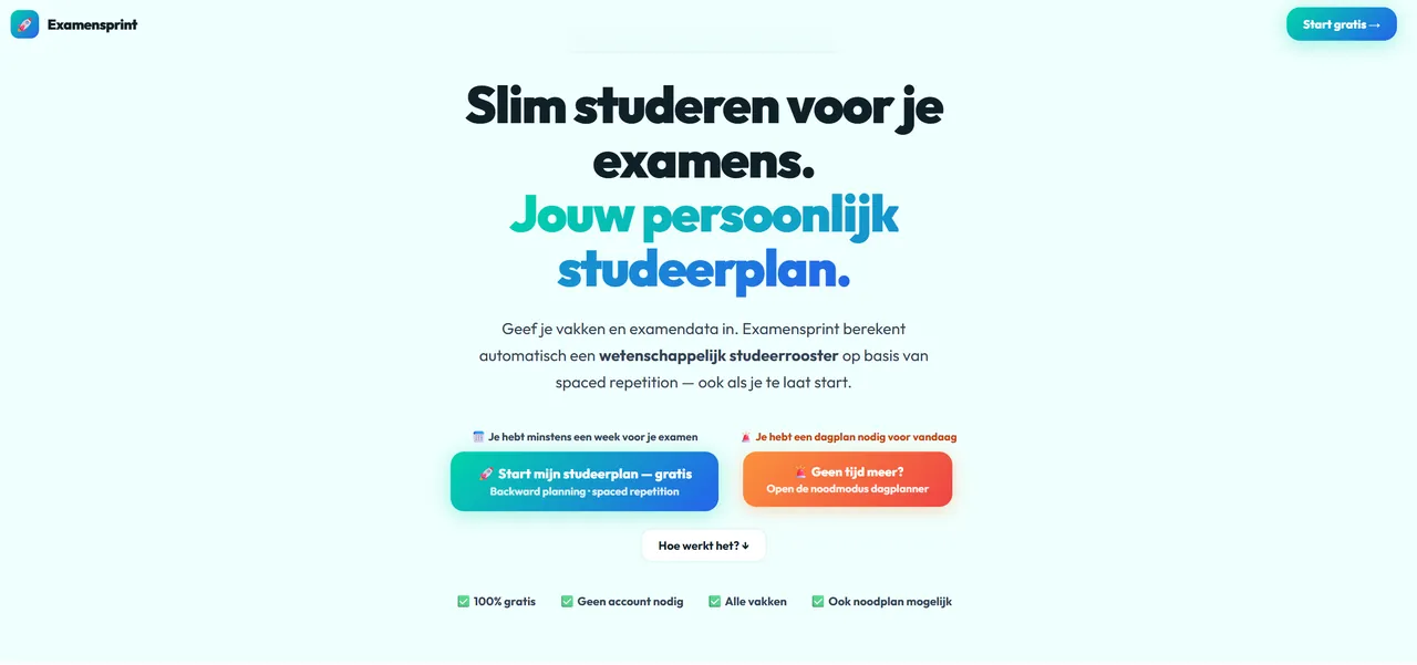 Screenshot van Examensprint